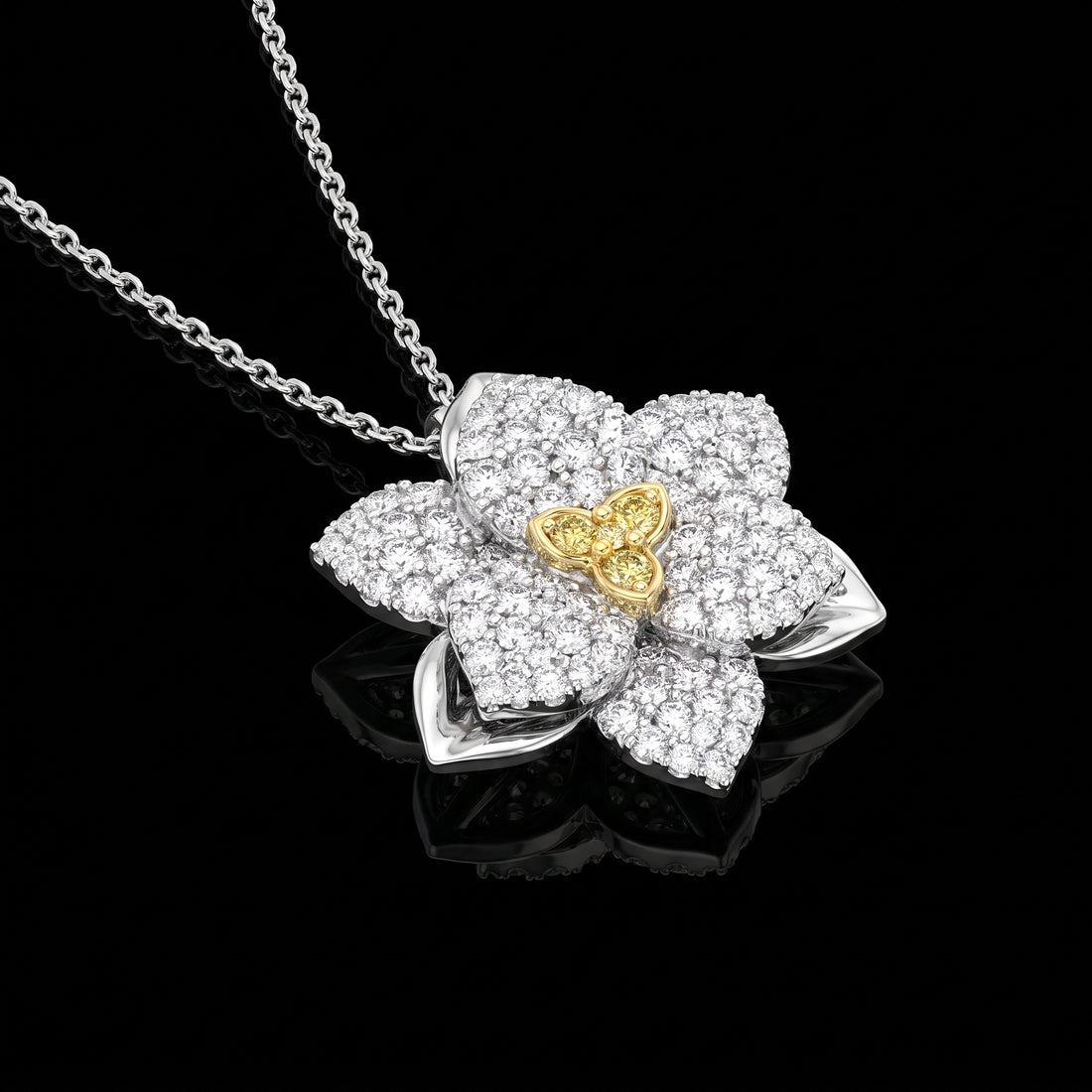 White and Yellow Diamond Flower Pendant