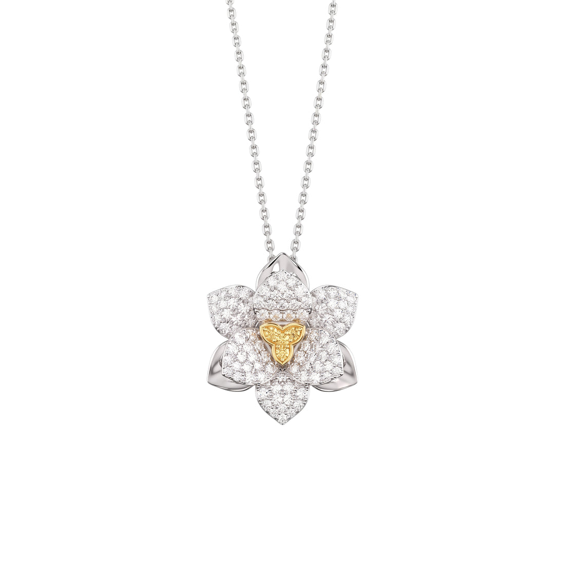White and Yellow Diamond Flower Pendant