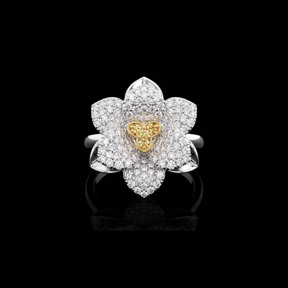 Yellow and White Diamond Flower Ring