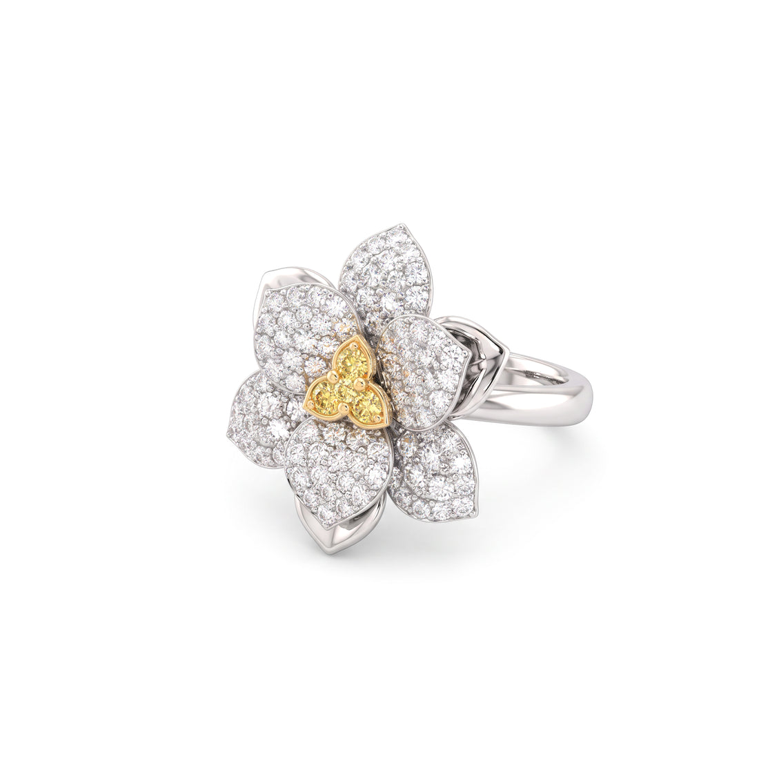 Yellow and White Diamond Flower Ring