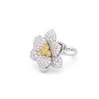 Yellow and White Diamond Flower Ring