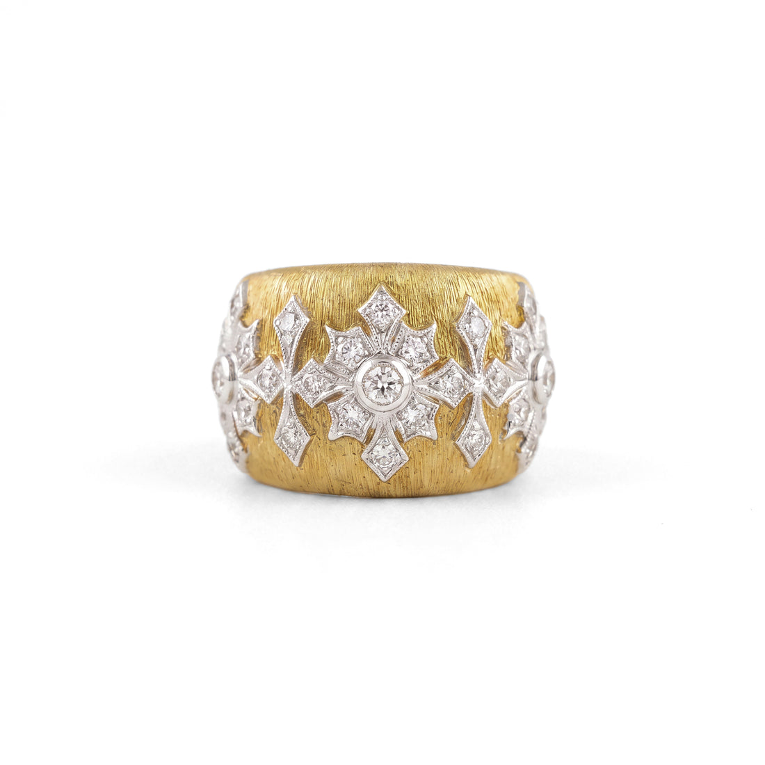 18K Matte YG Florentine Ring with Starburst Diamonds