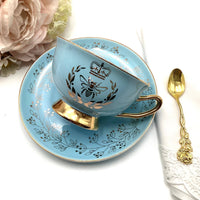 Bridgerton Golden Bee Aqua Blue with Gold Teacup and Saucer