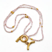 Long Pink Opal Stone and Gold Luxury Necklace - NC-613L