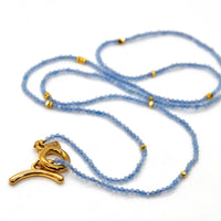 Long Aquamarine Stone and Gold Luxury Necklace - NC-603L