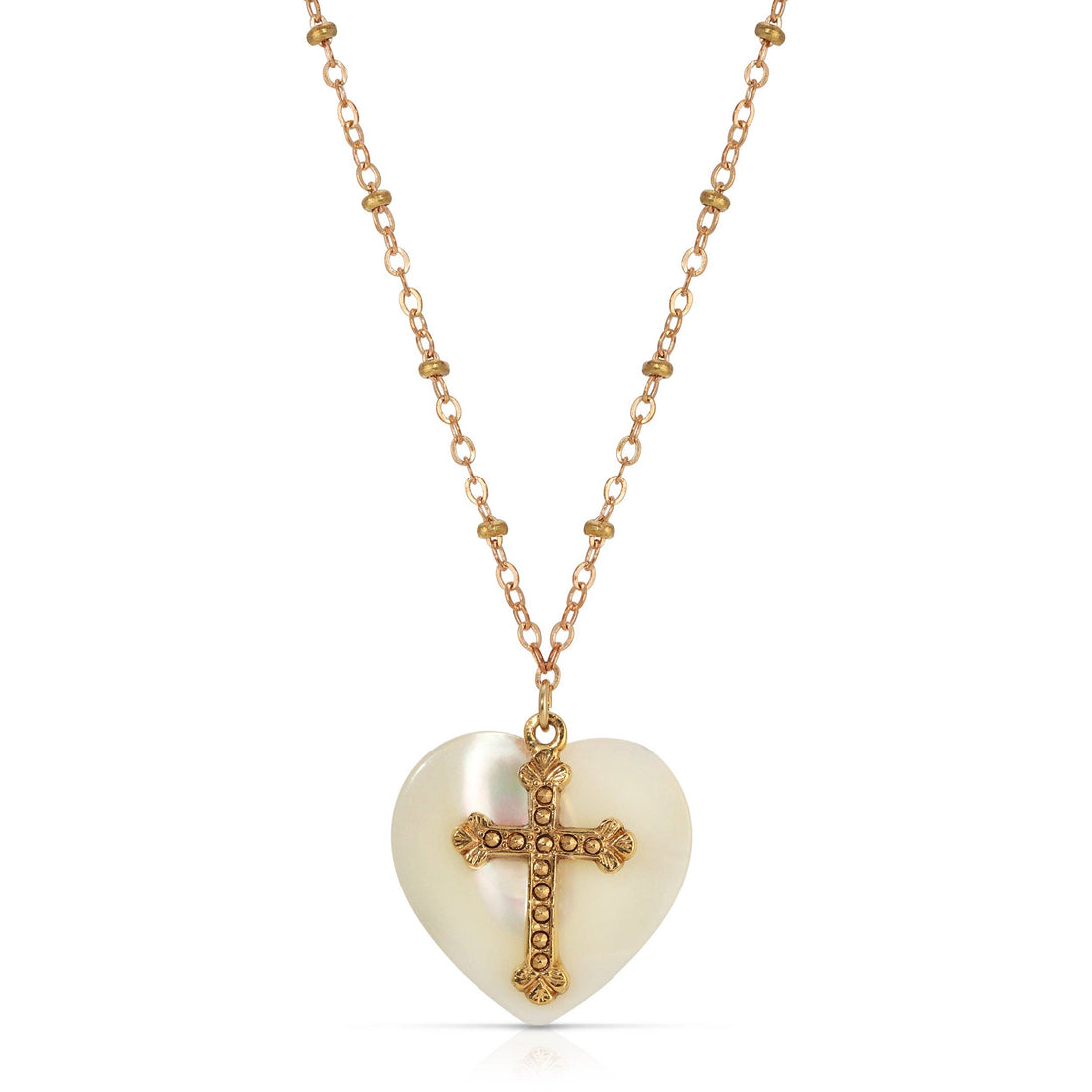Symbols Of Faith Mother Of Pearl Heart & Cross Pendant