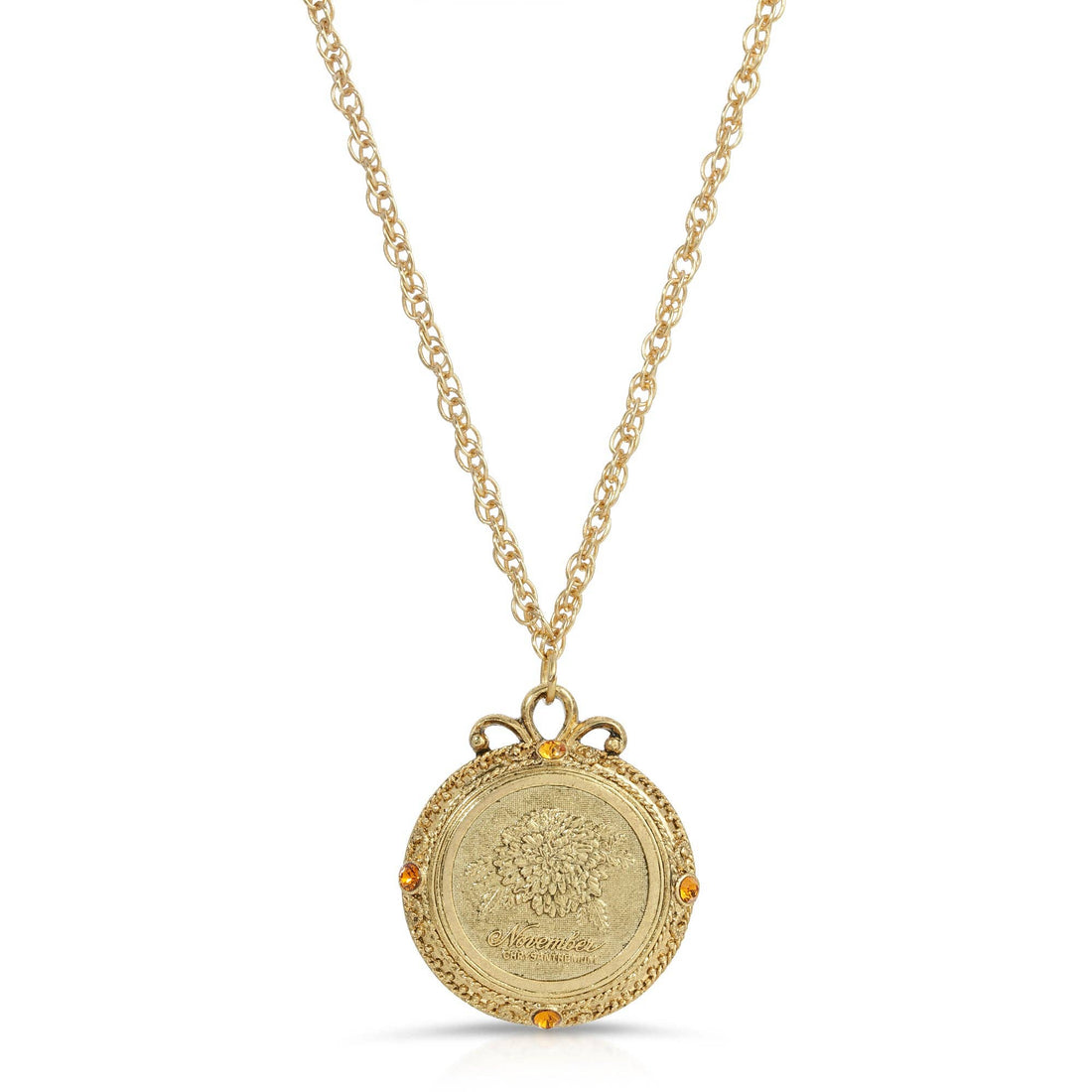 1928 Jewelry Flower of The Month Crystal Pendant Necklace 20: September/Aster/Sapphire