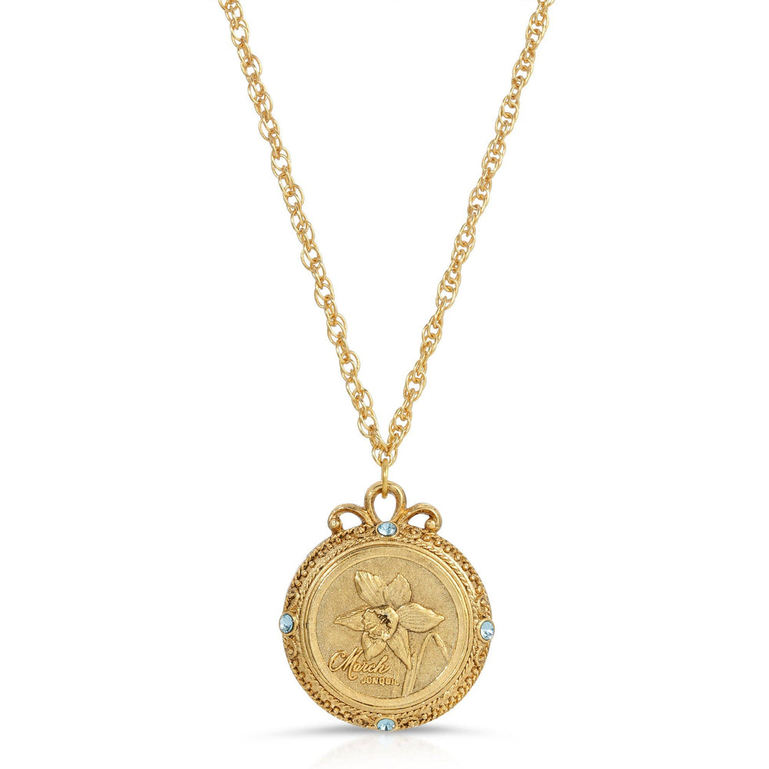 1928 Jewelry Flower of The Month Crystal Pendant Necklace 20: September/Aster/Sapphire