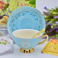 Bridgerton Golden Bee Aqua Blue with Gold Teacup and Saucer