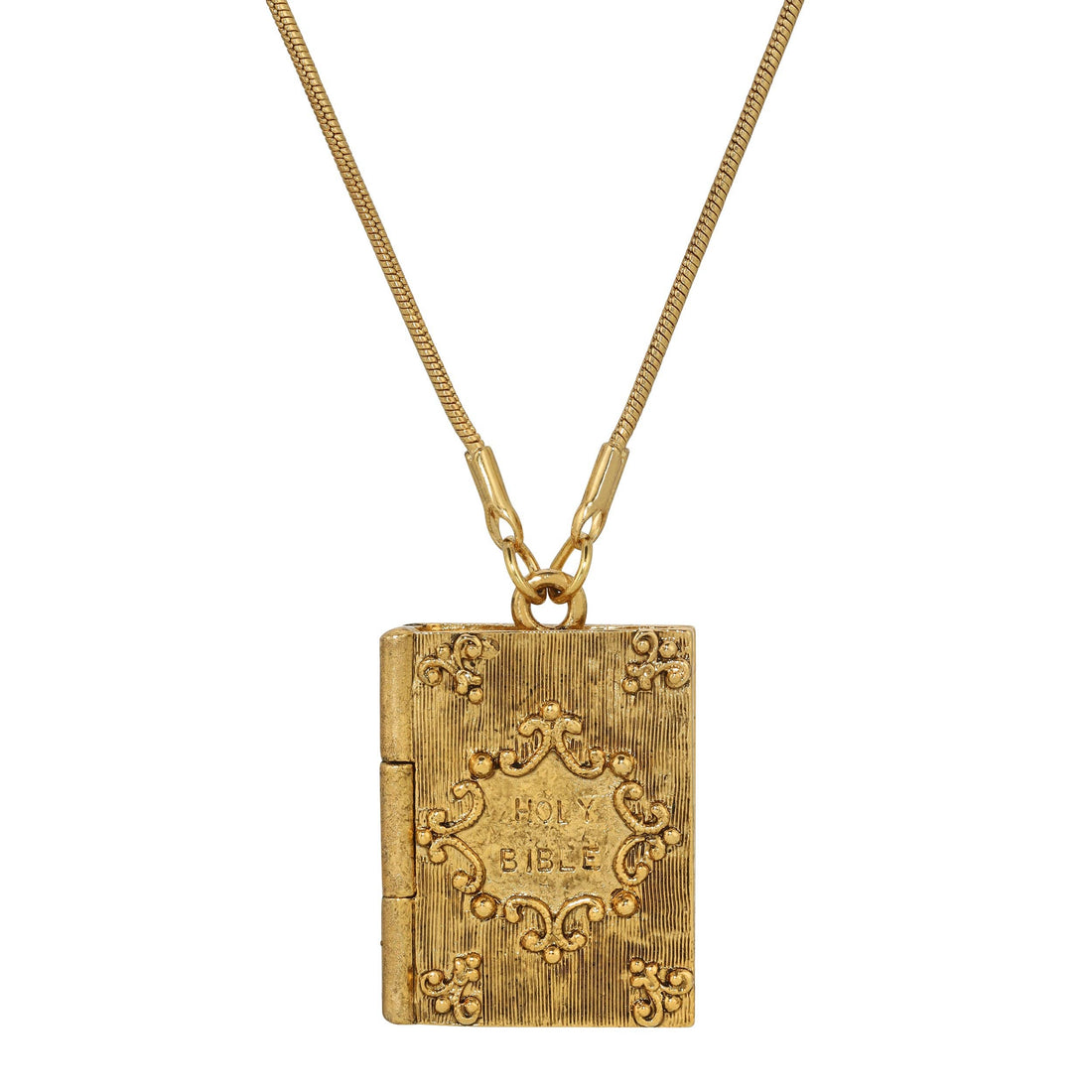 Symbols Of Faith Psalm 23:4 Holy Bible Locket Pendant Necklace 32": Gold Tone