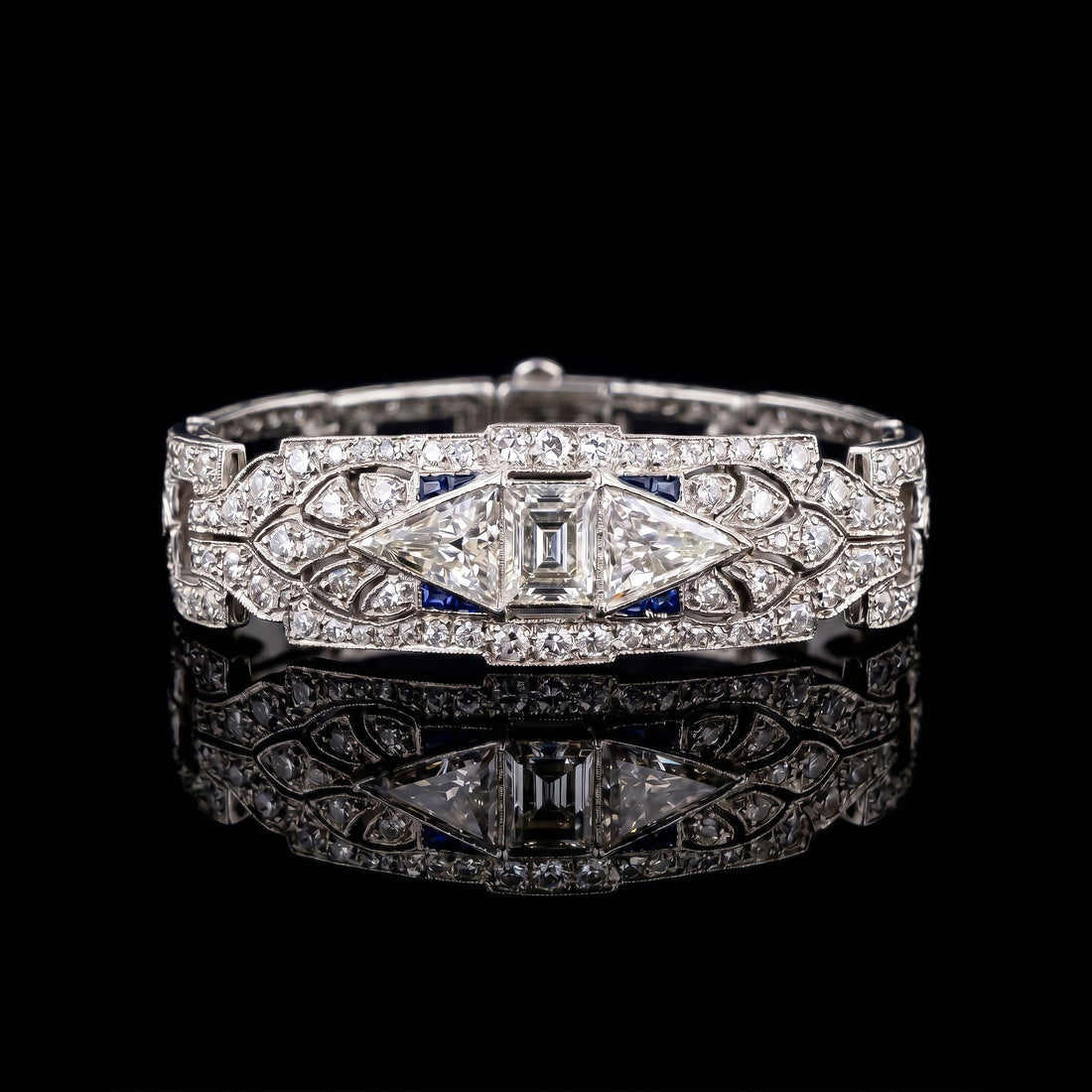 Antique Art Deco Platinum Sapphire Graduated Step Cut Line  Bracelet