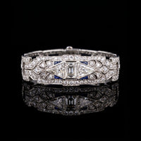 Antique Art Deco Platinum Sapphire Graduated Step Cut Line  Bracelet