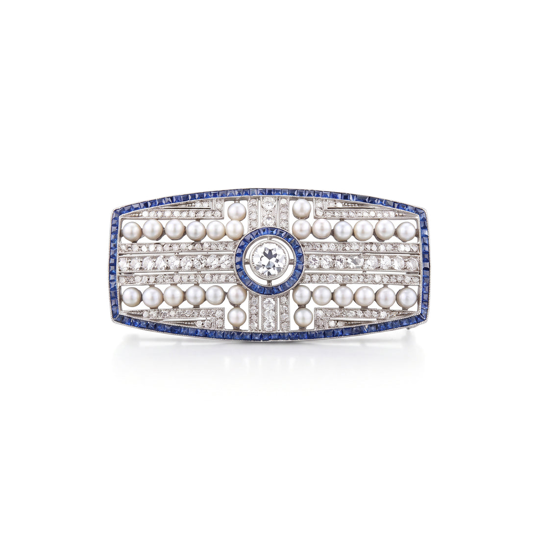 Deco Sapphire, Pearl, and Diamond Broche