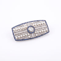 Deco Sapphire, Pearl, and Diamond Broche