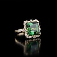 14K YG Green Tourmaline and Diamond Ring, 5.70CT