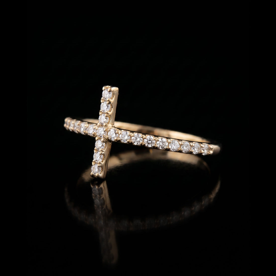14K YG Sideways Cross Diamond Ring, 0.20CT