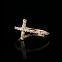 14K YG Sideways Cross Diamond Ring, 0.20CT