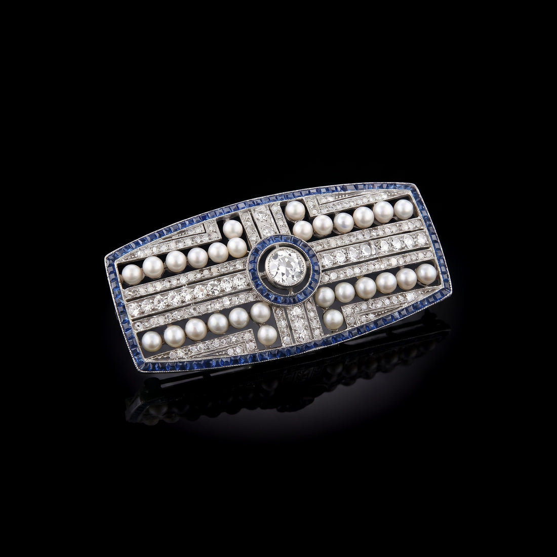 Deco Sapphire, Pearl and Diamond Broche