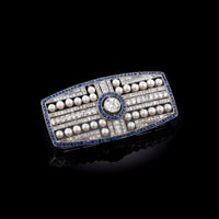 Deco Sapphire, Pearl and Diamond Broche