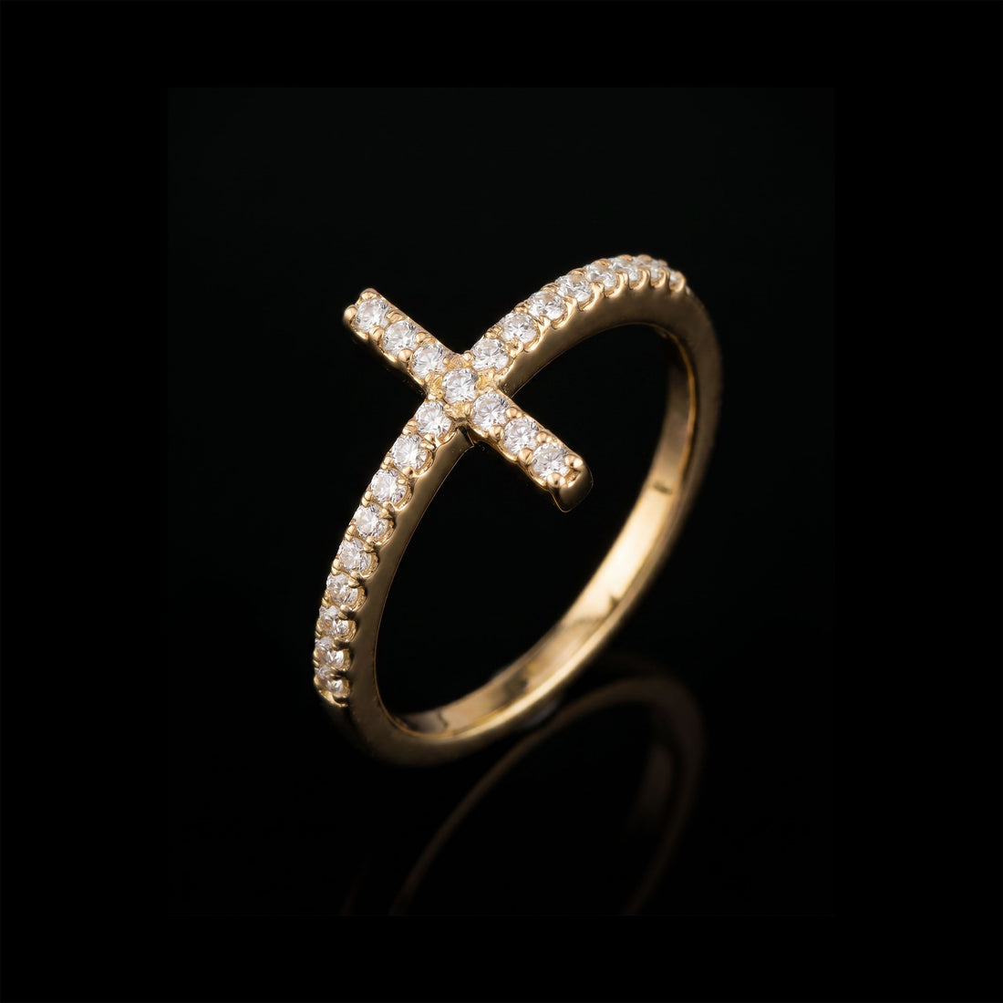 14K YG Sideways Cross Diamond Ring, 0.20CT