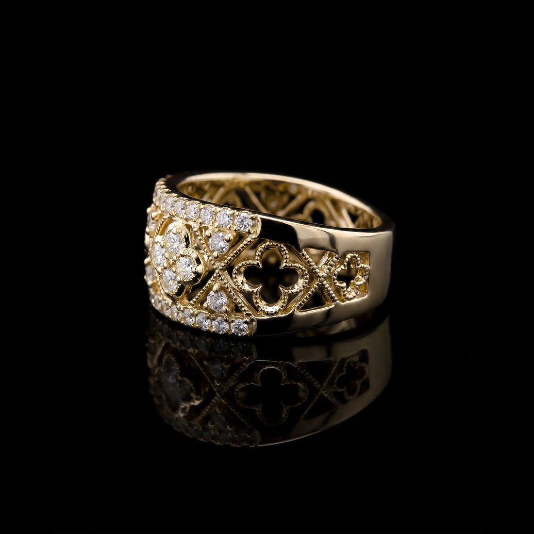 14K Diamond Band with Diamond Clover Design, 1.12CT