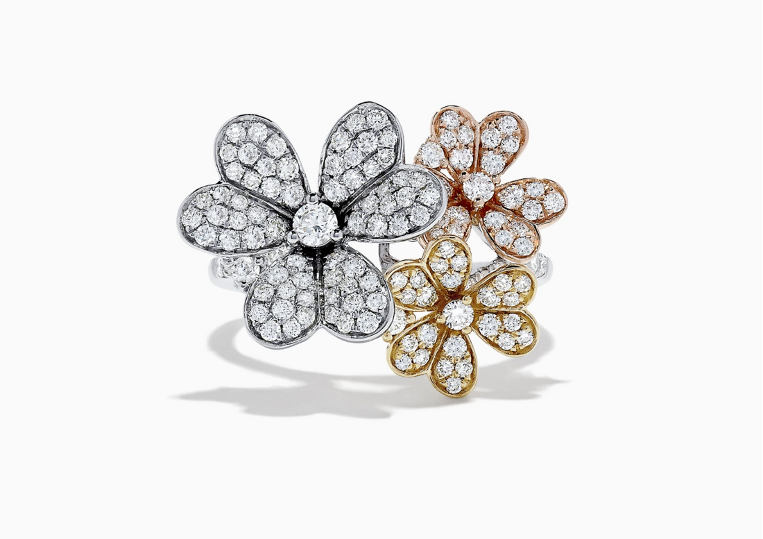Trio 14K 3 Color Gold Diamond Flower Ring (1.14Tw) by Effy