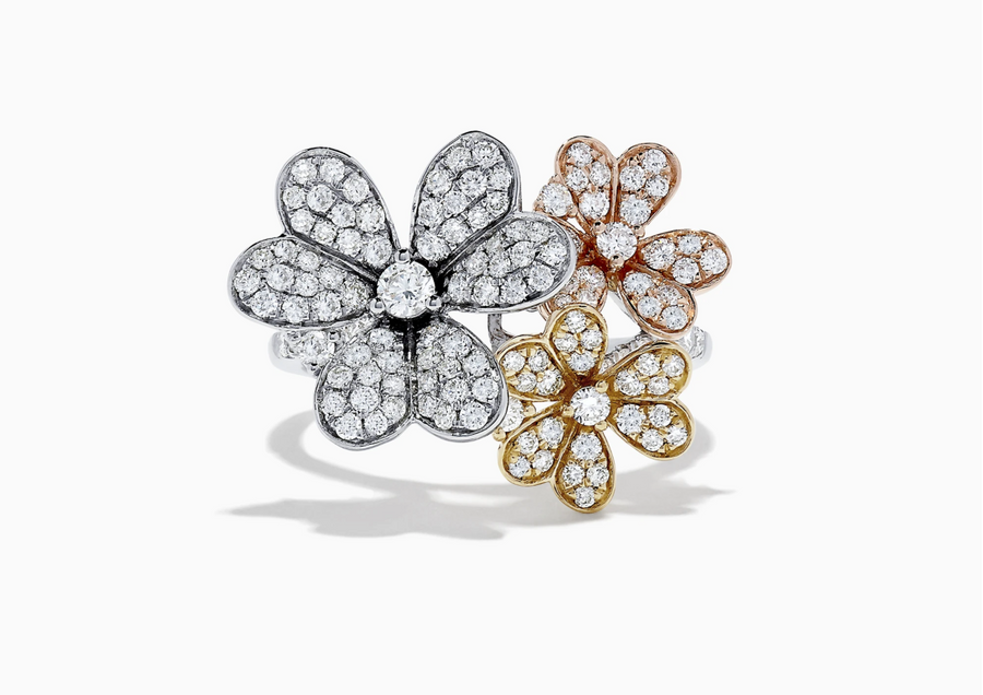 Trio 14K 3 Color Gold Diamond Flower Ring (1.14Tw) by Effy